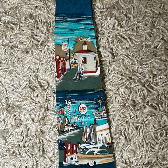 VTG Men’s AXXA Made in US Scenic 50s Small Town Blue Necktie - Picture 4 of 13